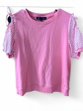 Tommy Hilfiger women’s ' Pink Short Sleeve Top with Gingham Puff Sleeves